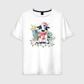 Женская футболка хлопок Oversize с принтом символ нового года в Курске, 100% хлопок | свободный крой, круглый ворот, спущенный рукав, длина до линии бедер
 | 2021 | бык | год быка | год коровы | новый год | символ года