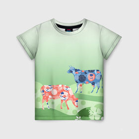 Детская футболка 3D с принтом коровы в Курске, 100% гипоаллергенный полиэфир | прямой крой, круглый вырез горловины, длина до линии бедер, чуть спущенное плечо, ткань немного тянется | 2021 | бык | год быка | год коровы | новый год | символ года