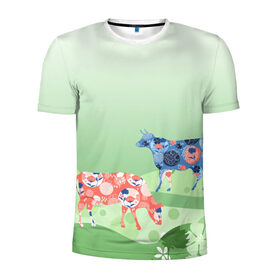 Мужская футболка 3D спортивная с принтом коровы в Курске, 100% полиэстер с улучшенными характеристиками | приталенный силуэт, круглая горловина, широкие плечи, сужается к линии бедра | 2021 | бык | год быка | год коровы | новый год | символ года