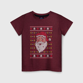 Детская футболка хлопок с принтом Рождественский свитер с Сантой в Курске, 100% хлопок | круглый вырез горловины, полуприлегающий силуэт, длина до линии бедер | 