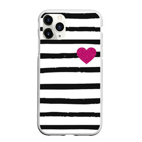 Чехол для iPhone 11 Pro Max матовый с принтом Сердце с полосками в Курске, Силикон |  | Тематика изображения на принте: любовь | милый | модный | полоски | розовый | семья | сердце | чёрный