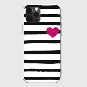 Чехол для iPhone 12 Pro Max с принтом Сердце с полосками в Курске, Силикон |  | любовь | милый | модный | полоски | розовый | семья | сердце | чёрный