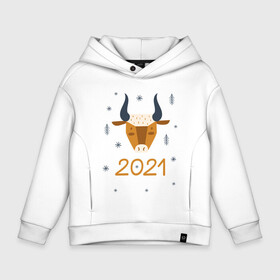 Детское худи Oversize хлопок с принтом год быка 2021 в Курске, френч-терри — 70% хлопок, 30% полиэстер. Мягкий теплый начес внутри —100% хлопок | боковые карманы, эластичные манжеты и нижняя кромка, капюшон на магнитной кнопке | 2021 | бык | год быка | год коровы | новый год | символ года