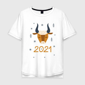 Мужская футболка хлопок Oversize с принтом год быка 2021 в Курске, 100% хлопок | свободный крой, круглый ворот, “спинка” длиннее передней части | 2021 | бык | год быка | год коровы | новый год | символ года