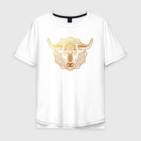 Мужская футболка хлопок Oversize с принтом бык в Курске, 100% хлопок | свободный крой, круглый ворот, “спинка” длиннее передней части | 2021 | бык | год быка | год коровы | новый год | символ года