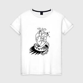 Женская футболка хлопок с принтом Сердце в капкане в Курске, 100% хлопок | прямой крой, круглый вырез горловины, длина до линии бедер, слегка спущенное плечо | girl | love | девушка | капкан | любовь | сердце | цепи
