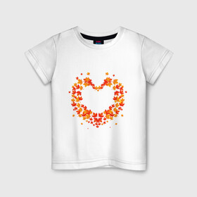 Детская футболка хлопок с принтом Сердце из кленовых листьев в Курске, 100% хлопок | круглый вырез горловины, полуприлегающий силуэт, длина до линии бедер | клен | кленовые листья | листья | любовь | осень | сердечко | сердце