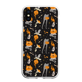 Чехол для iPhone XS Max матовый с принтом Halloween Monsters в Курске, Силикон | Область печати: задняя сторона чехла, без боковых панелей | angry | art | cat | creatures | flame | grumpy | horror | kitten | kitty | merch | pussy | pussycat | арт | грибы | злые | иллюстрация | котенок | кошка | кринж | мерч | монстры | наряд | недовольные | огонь | паттерн | сердитые | создания