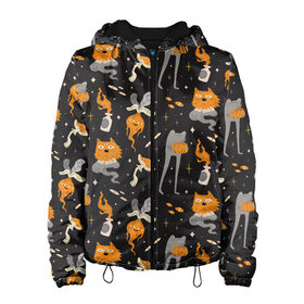 Женская куртка 3D с принтом Halloween Monsters в Курске, ткань верха — 100% полиэстер, подклад — флис | прямой крой, подол и капюшон оформлены резинкой с фиксаторами, два кармана без застежек по бокам, один большой потайной карман на груди. Карман на груди застегивается на липучку | angry | art | cat | creatures | flame | grumpy | horror | kitten | kitty | merch | pussy | pussycat | арт | грибы | злые | иллюстрация | котенок | кошка | кринж | мерч | монстры | наряд | недовольные | огонь | паттерн | сердитые | создания