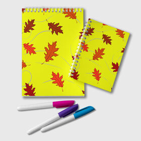 Блокнот с принтом Autumnal в Курске, 100% бумага | 48 листов, плотность листов — 60 г/м2, плотность картонной обложки — 250 г/м2. Листы скреплены удобной пружинной спиралью. Цвет линий — светло-серый
 | Тематика изображения на принте: abstraction | autumn | autumnal | colorful | fallen | leaves | patterns | texture | yellow | абстракция | желтый | листья | опавший | осенний | осень | разноцветный | текстура | узоры