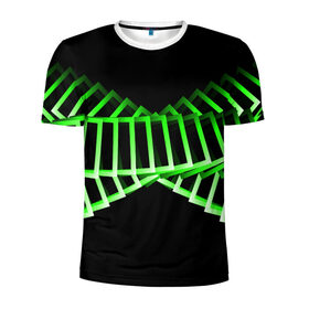 Мужская футболка 3D спортивная с принтом Неоновые квадраты в Курске, 100% полиэстер с улучшенными характеристиками | приталенный силуэт, круглая горловина, широкие плечи, сужается к линии бедра | абстракция | зеленый квадрат | квадрат | неоновый квадрат | прямоугольник