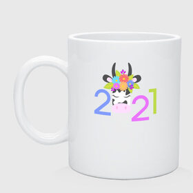 Кружка с принтом 2021 в Курске, керамика | объем — 330 мл, диаметр — 80 мм. Принт наносится на бока кружки, можно сделать два разных изображения | 2021 | бык | год быка | год коровы | новый год | символ года