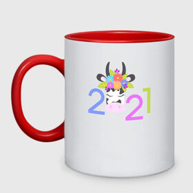 Кружка двухцветная с принтом 2021 в Курске, керамика | объем — 330 мл, диаметр — 80 мм. Цветная ручка и кайма сверху, в некоторых цветах — вся внутренняя часть | 2021 | бык | год быка | год коровы | новый год | символ года
