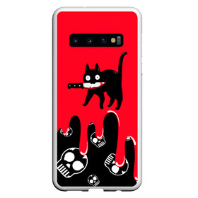 Чехол для Samsung Galaxy S10 с принтом WHAT CAT в Курске, Силикон | Область печати: задняя сторона чехла, без боковых панелей | art | black | black cat | cat | dark | dark cat | halloween | what | what cat | what mem | арт | кот | кот арт | кот мем | мем | нож | праздник | прикол | прикольный кот | убица | хэллоуин | чёрный | чёрный кот | что | что мем
