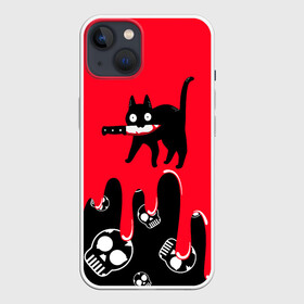 Чехол для iPhone 13 с принтом WHAT CAT в Курске,  |  | art | black | black cat | cat | dark | dark cat | halloween | what | what cat | what mem | арт | кот | кот арт | кот мем | мем | нож | праздник | прикол | прикольный кот | убица | хэллоуин | чёрный | чёрный кот | что | что мем