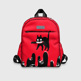 Детский рюкзак 3D с принтом WHAT CAT в Курске, 100% полиэстер | лямки с регулируемой длиной, сверху петелька, чтобы рюкзак можно было повесить на вешалку. Основное отделение закрывается на молнию, как и внешний карман. Внутри дополнительный карман. По бокам два дополнительных кармашка | art | black | black cat | cat | dark | dark cat | halloween | what | what cat | what mem | арт | кот | кот арт | кот мем | мем | нож | праздник | прикол | прикольный кот | убица | хэллоуин | чёрный | чёрный кот | что | что мем