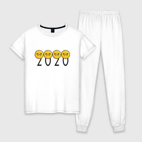 Женская пижама хлопок с принтом 2020 (Z) в Курске, 100% хлопок | брюки и футболка прямого кроя, без карманов, на брюках мягкая резинка на поясе и по низу штанин | 2020 | 2020 год | 2020год | emoji | smail | smile | the end | апокалипсис | взрыв | год | конец света | мордочка | негатив | рожица | смаил | смайл | улыбка | эмоджи | ядерный взрыв