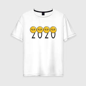 Женская футболка хлопок Oversize с принтом 2020 (Z) в Курске, 100% хлопок | свободный крой, круглый ворот, спущенный рукав, длина до линии бедер
 | 2020 | 2020 год | 2020год | emoji | smail | smile | the end | апокалипсис | взрыв | год | конец света | мордочка | негатив | рожица | смаил | смайл | улыбка | эмоджи | ядерный взрыв
