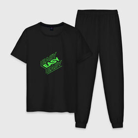 Мужская пижама хлопок с принтом EASY в Курске, 100% хлопок | брюки и футболка прямого кроя, без карманов, на брюках мягкая резинка на поясе и по низу штанин
 | easy | зеленый | изи | кислота | кислотный | легко | надпись на английском | прикольная надпись