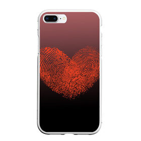 Чехол для iPhone 7Plus/8 Plus матовый с принтом Сердце из отпечатков пальцев в Курске, Силикон | Область печати: задняя сторона чехла, без боковых панелей | Тематика изображения на принте: влюбленные | вместе | градиент | линии судьбы | любовь | он и она | отпечатки пальцев | пальчики | признание | сердце | следы
