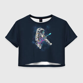 Женская футболка Crop-top 3D с принтом Космонавт с гитарой в Курске, 100% полиэстер | круглая горловина, длина футболки до линии талии, рукава с отворотами | арт | астронавт | гитара | гитарист | звезда | звёзды | космонавт | космос | ночь | рисунок | скафандр