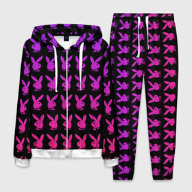 Мужской костюм 3D с принтом playboy в Курске, 100% полиэстер | Манжеты и пояс оформлены тканевой резинкой, двухслойный капюшон со шнурком для регулировки, карманы спереди | black | pink | playboy | violet | плейбой | розовый | фиолетовый. | черный
