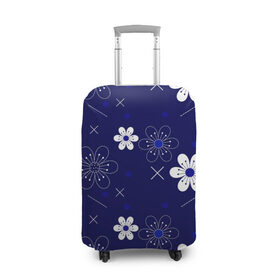 Чехол для чемодана 3D с принтом Сhamomile в Курске, 86% полиэфир, 14% спандекс | двустороннее нанесение принта, прорези для ручек и колес | abstraction | blue | chamomile | flowers | patterns | shapes | texture | абстракция | ромашки | синий | текстура | узоры | формы | цветы