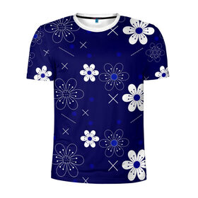 Мужская футболка 3D спортивная с принтом Сhamomile в Курске, 100% полиэстер с улучшенными характеристиками | приталенный силуэт, круглая горловина, широкие плечи, сужается к линии бедра | abstraction | blue | chamomile | flowers | patterns | shapes | texture | абстракция | ромашки | синий | текстура | узоры | формы | цветы