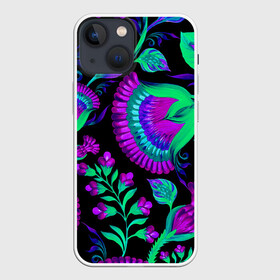 Чехол для iPhone 13 mini с принтом Bright в Курске,  |  | abstraction | blue | bright | chamomile | flowers | leaves | patterns | shapes | texture | абстракция | листья | ромашки | синий | текстура | узоры | формы | цветы | яркий