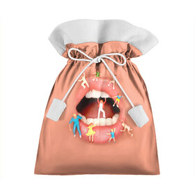Подарочный 3D мешок с принтом LIPS PARTY в Курске, 100% полиэстер | Размер: 29*39 см | Тематика изображения на принте: dolls | girl | lips | mouth | party | small | вечеринка | губы | девушка | куклы | маленький | рот | человечки