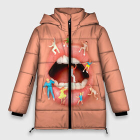 Женская зимняя куртка 3D с принтом LIPS PARTY в Курске, верх — 100% полиэстер; подкладка — 100% полиэстер; утеплитель — 100% полиэстер | длина ниже бедра, силуэт Оверсайз. Есть воротник-стойка, отстегивающийся капюшон и ветрозащитная планка. 

Боковые карманы с листочкой на кнопках и внутренний карман на молнии | dolls | girl | lips | mouth | party | small | вечеринка | губы | девушка | куклы | маленький | рот | человечки