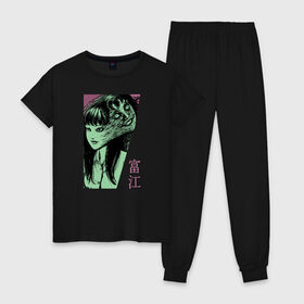 Женская пижама хлопок с принтом Tomie, Junji Ito в Курске, 100% хлопок | брюки и футболка прямого кроя, без карманов, на брюках мягкая резинка на поясе и по низу штанин | aesthetic | anime | azami kurotani | casual | collection | eye | gore | goro | horror | ito | junji | junji ito | kirie | manga | spiral | streetwear | tomie | uzumaki | аниме | глаз | дзюндзи ито | кириэ | кэжуал | манга | спираль | сюити | то