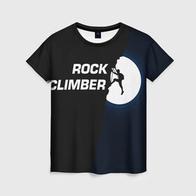Женская футболка 3D с принтом Скалолаз в Курске, 100% полиэфир ( синтетическое хлопкоподобное полотно) | прямой крой, круглый вырез горловины, длина до линии бедер | rock climber | альпинизм | силуэт альпиниста | силуэт скалолаза | скалолаз | экстрим