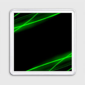 Магнит 55*55 с принтом Неоновые лучи в Курске, Пластик | Размер: 65*65 мм; Размер печати: 55*55 мм | Тематика изображения на принте: зеленые линии | зеленые лучи | зеленый луч | линии | луч | неон | неоновые лучи