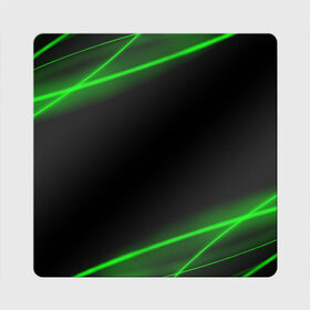 Магнит виниловый Квадрат с принтом Неоновые лучи в Курске, полимерный материал с магнитным слоем | размер 9*9 см, закругленные углы | Тематика изображения на принте: зеленые линии | зеленые лучи | зеленый луч | линии | луч | неон | неоновые лучи