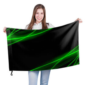 Флаг 3D с принтом Неоновые лучи в Курске, 100% полиэстер | плотность ткани — 95 г/м2, размер — 67 х 109 см. Принт наносится с одной стороны | Тематика изображения на принте: зеленые линии | зеленые лучи | зеленый луч | линии | луч | неон | неоновые лучи