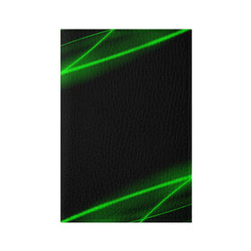 Обложка для паспорта матовая кожа с принтом Неоновые лучи в Курске, натуральная матовая кожа | размер 19,3 х 13,7 см; прозрачные пластиковые крепления | Тематика изображения на принте: зеленые линии | зеленые лучи | зеленый луч | линии | луч | неон | неоновые лучи