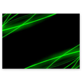 Поздравительная открытка с принтом Неоновые лучи в Курске, 100% бумага | плотность бумаги 280 г/м2, матовая, на обратной стороне линовка и место для марки
 | Тематика изображения на принте: зеленые линии | зеленые лучи | зеленый луч | линии | луч | неон | неоновые лучи