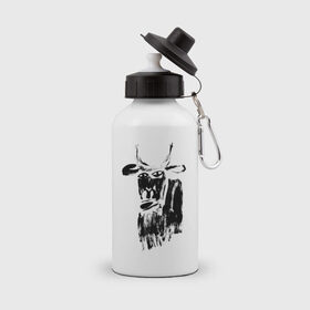 Бутылка спортивная с принтом бык нарисованный в Курске, металл | емкость — 500 мл, в комплекте две пластиковые крышки и карабин для крепления | 2021 | бык | год быка | год коровы | новый год | символ года