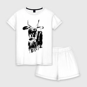 Женская пижама с шортиками хлопок с принтом бык нарисованный в Курске, 100% хлопок | футболка прямого кроя, шорты свободные с широкой мягкой резинкой | 2021 | бык | год быка | год коровы | новый год | символ года