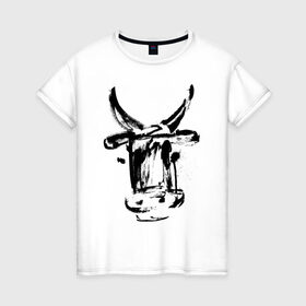Женская футболка хлопок с принтом бык в Курске, 100% хлопок | прямой крой, круглый вырез горловины, длина до линии бедер, слегка спущенное плечо | 2021 | бык | год быка | год коровы | новый год | символ года