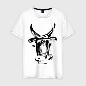 Мужская футболка хлопок с принтом бык в Курске, 100% хлопок | прямой крой, круглый вырез горловины, длина до линии бедер, слегка спущенное плечо. | Тематика изображения на принте: 2021 | бык | год быка | год коровы | новый год | символ года