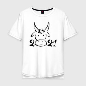 Мужская футболка хлопок Oversize с принтом 2021 в Курске, 100% хлопок | свободный крой, круглый ворот, “спинка” длиннее передней части | Тематика изображения на принте: 2021 | бык | год быка | год коровы | новый год | символ года