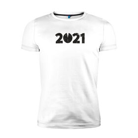 Мужская футболка хлопок Slim с принтом 2021 в Курске, 92% хлопок, 8% лайкра | приталенный силуэт, круглый вырез ворота, длина до линии бедра, короткий рукав | 2021 | бык | год быка | год коровы | новый год | символ года