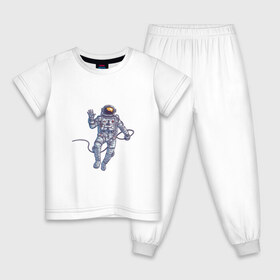 Детская пижама хлопок с принтом Привет от космонавта в Курске, 100% хлопок |  брюки и футболка прямого кроя, без карманов, на брюках мягкая резинка на поясе и по низу штанин
 | арт | астронавт | космонавт | космос | невесомость | передаёт привет | привет | рисунок | скафандр