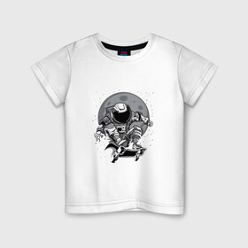 Детская футболка хлопок с принтом Космический скейт в Курске, 100% хлопок | круглый вырез горловины, полуприлегающий силуэт, длина до линии бедер | арт | астронавт | звезда | звёзды | космический отдых | космонавт | космос | ночь | рисунок | скафандр | скейт | скейтборд
