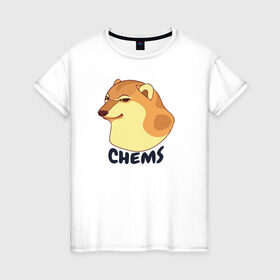 Женская футболка хлопок с принтом Чимс в Курске, 100% хлопок | прямой крой, круглый вырез горловины, длина до линии бедер, слегка спущенное плечо | chemps | chems | doge | dogo | дог | доге | доке и чимс | чимс | чимс доге