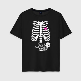 Женская футболка хлопок Oversize с принтом СКЕЛЕТ в Курске, 100% хлопок | свободный крой, круглый ворот, спущенный рукав, длина до линии бедер
 | dab | halloween | skeleton | арт | арт черепа | голова | дэб | кости | мертвец | мертвецы | праздник | праздник мёртвых | скелет | скелет dab | скелет дэб | хэллоуин | череп | черпа