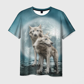 Мужская футболка 3D с принтом Волки альбиносы в Курске, 100% полиэфир | прямой крой, круглый вырез горловины, длина до линии бедер | альбинос | волк | волки | волчата | волчонок | зверь