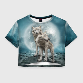 Женская футболка Crop-top 3D с принтом Волки альбиносы в Курске, 100% полиэстер | круглая горловина, длина футболки до линии талии, рукава с отворотами | альбинос | волк | волки | волчата | волчонок | зверь